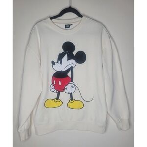 Disney Grumpy Mickey Mouse Sweatshirt Size M Embroidered Fleece Graphic Crewneck